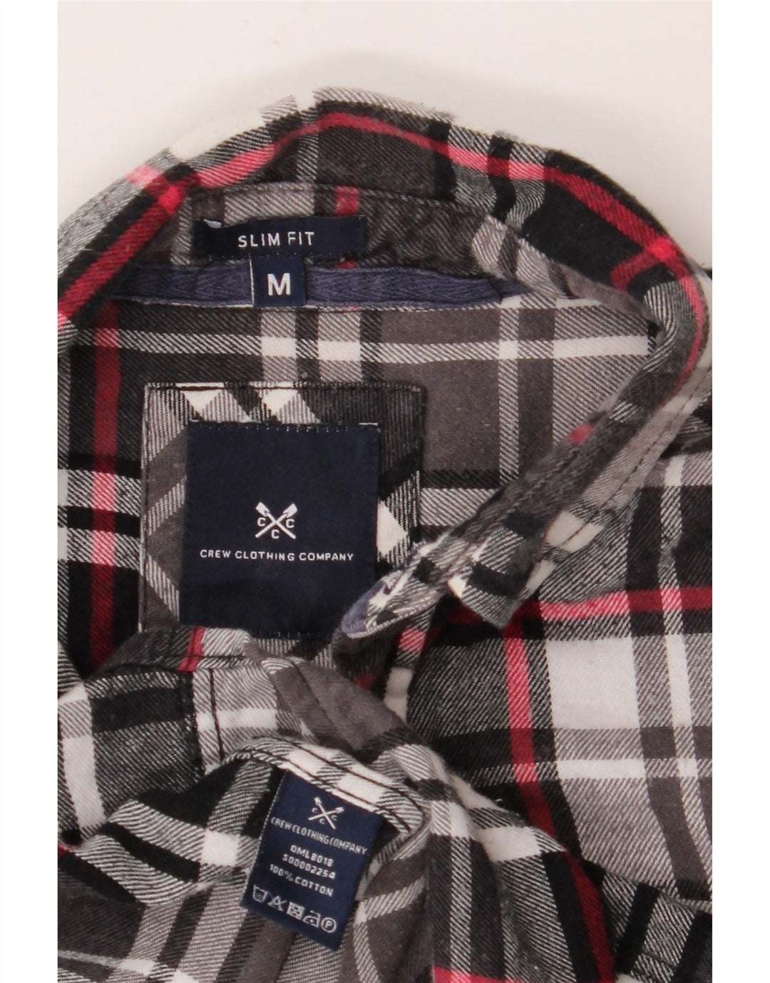 CREW CLOTHING Męska koszula flanelowa slim fit, bawełniana w średnią czarną kratkę