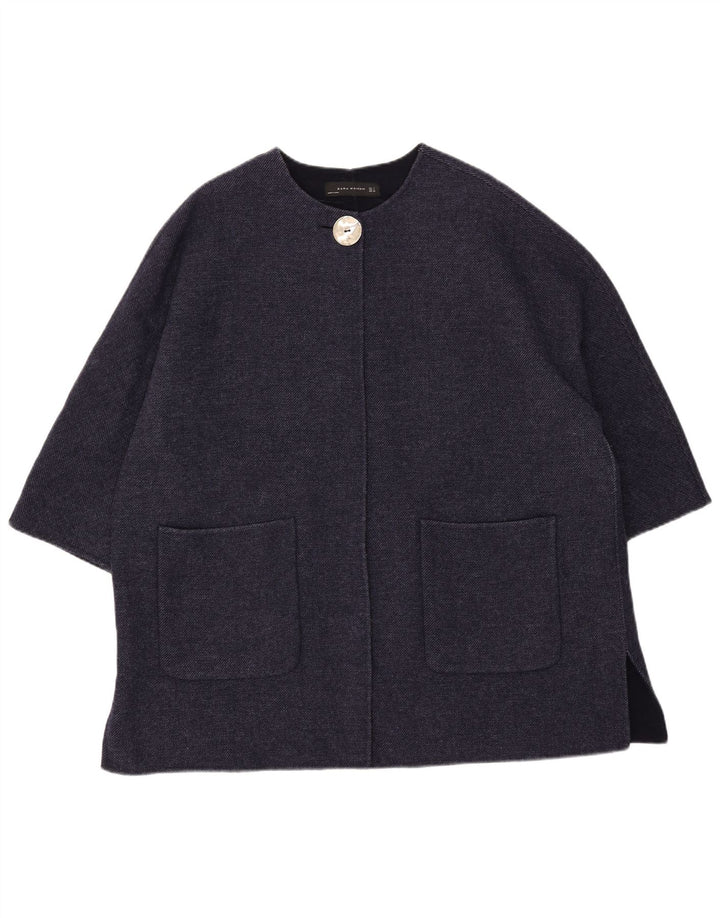 Damski płaszcz oversize z rękawem 3/4 Zara UK 16, duży, granatowy, wełniany