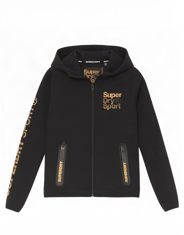 Superdry Womens Graphic Slim Fit Zip Hoodie Sweater UK 8 Small Black
