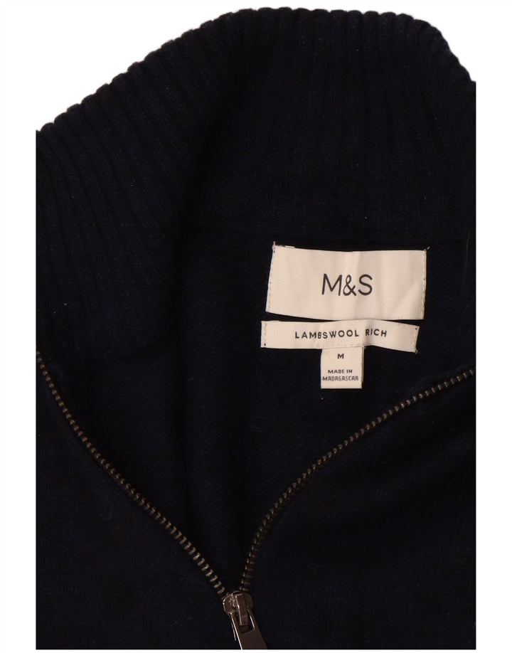Marks & Spencer Męski sweter z zamkiem błyskawicznym, średni granat, wełna owcza