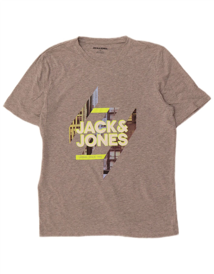 Męski T-shirt z grafiką Jack & Jones, średnioszary, bawełniany
