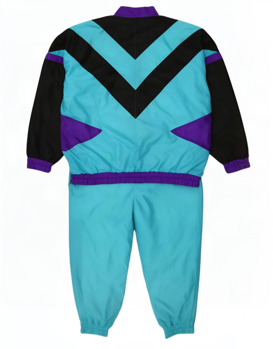 Vintage męski dres XL z niebieskim blokiem kolorów, poliamidem, retro