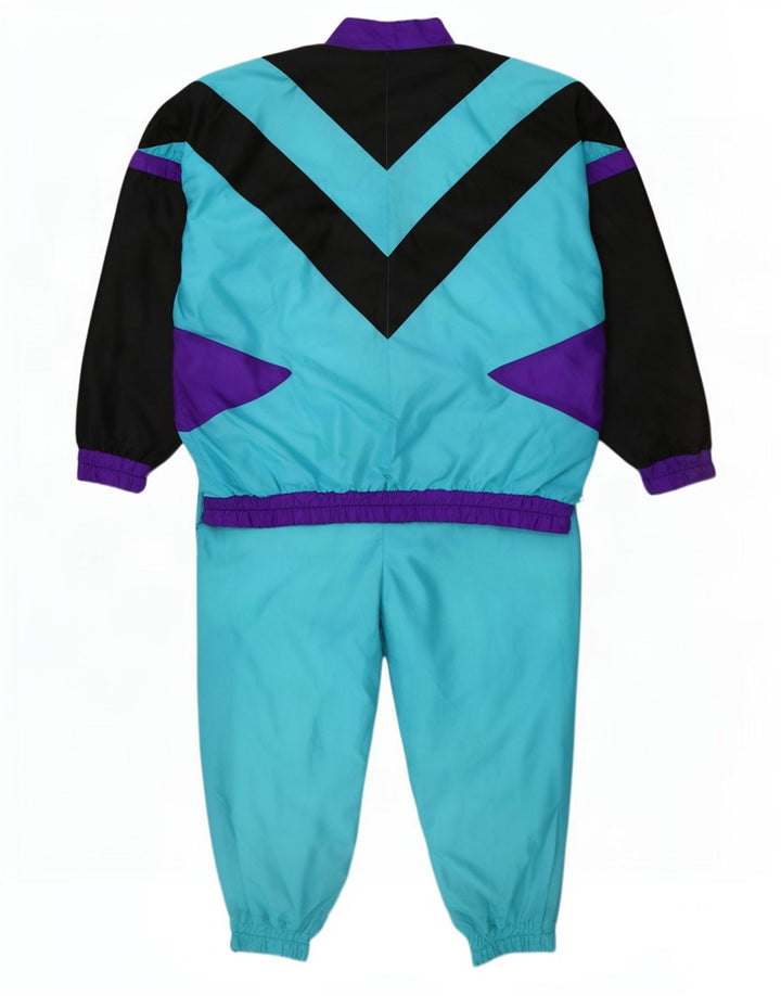 Vintage męski dres XL z niebieskim blokiem kolorów, poliamidem, retro