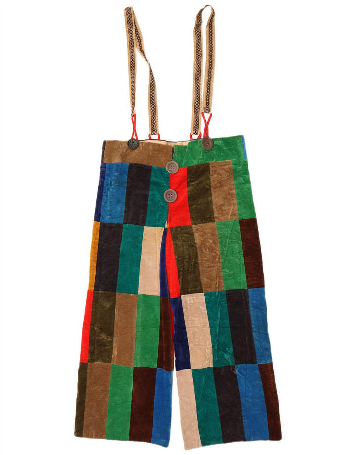 Aksamitne spodnie ogrodniczki damskie w stylu vintage W26 L26 Wielobarwny patchwork