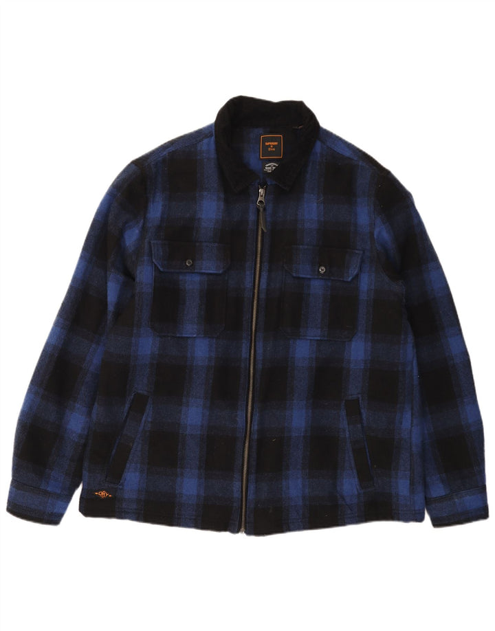 SUPERDRY Męska koszula wierzchnia flanelowa 2XL granatowa wełniana w kratę