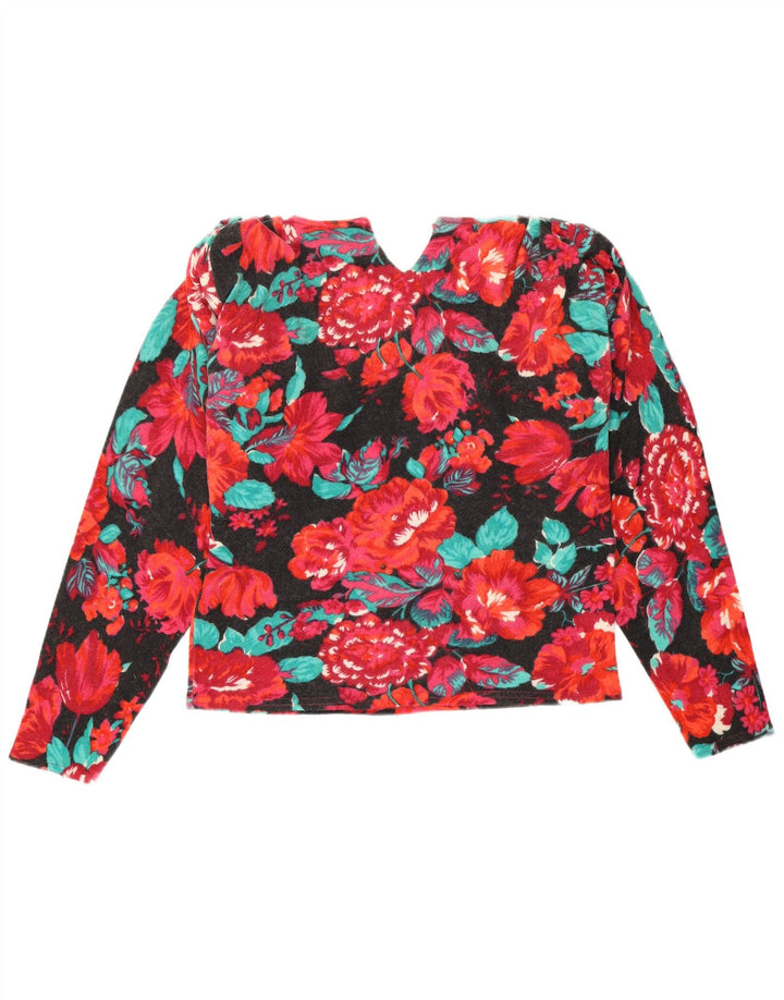 Sweter damski w stylu vintage z okrągłym dekoltem UK 12 Średni wielobarwny kwiatowy
