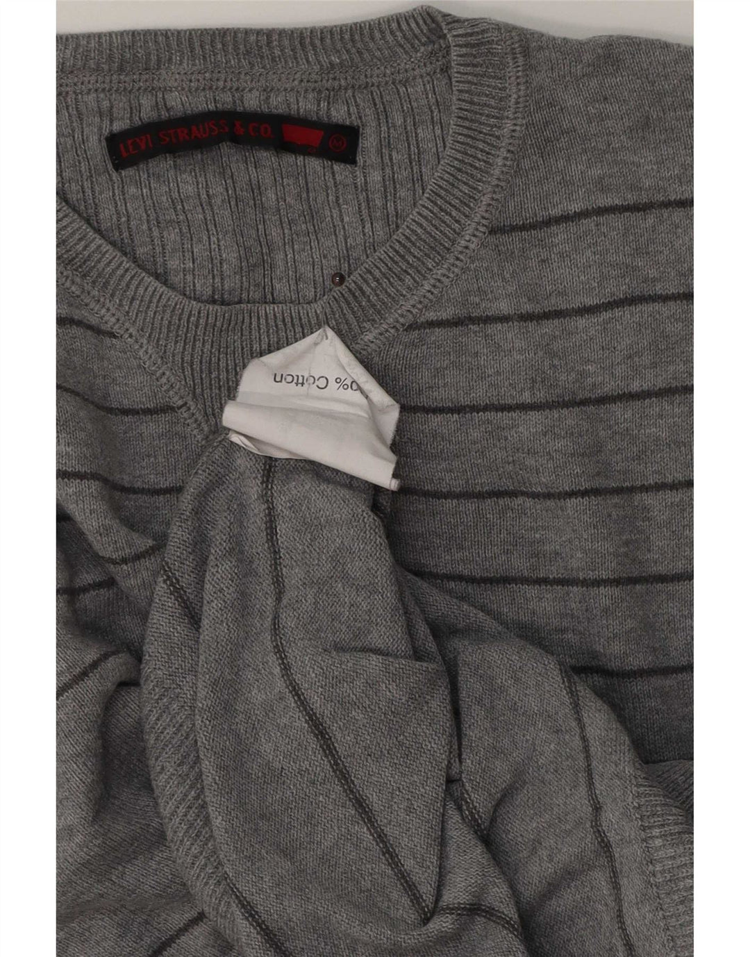 Męski sweter Levi's z okrągłym dekoltem, średniej szarości, bawełniany w paski