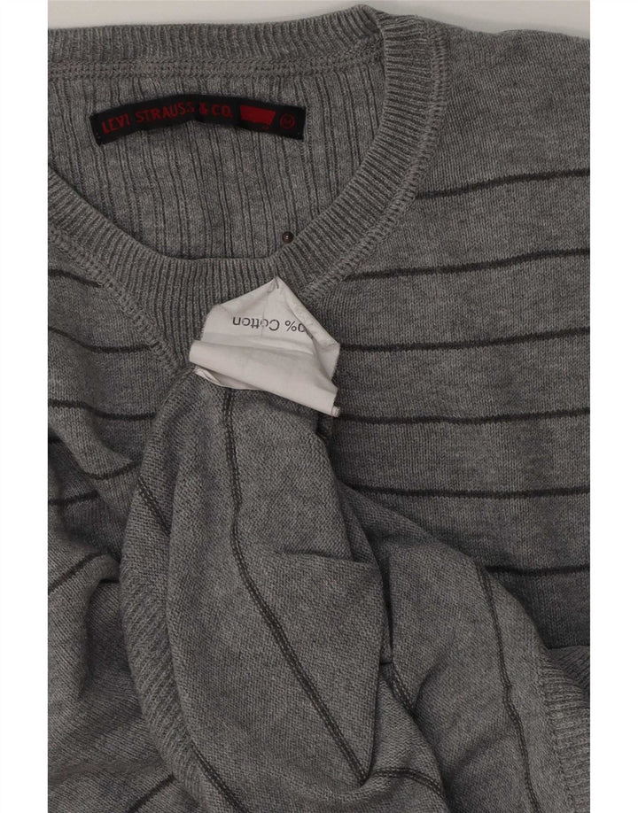 Męski sweter Levi's z okrągłym dekoltem, średniej szarości, bawełniany w paski