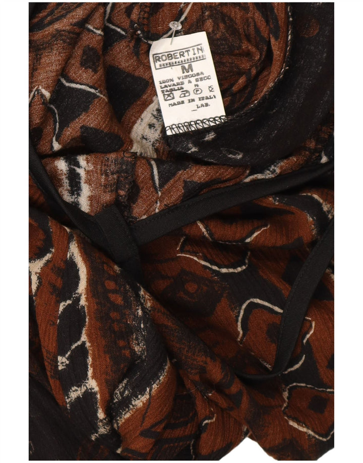 Damska sukienka maxi bez rękawów w stylu vintage UK 12 Średni brązowy geometryczny wiskoza