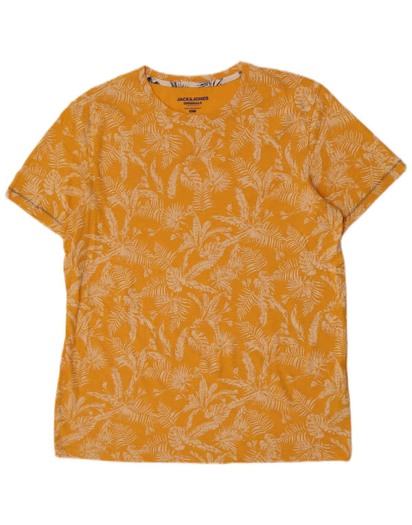 Męski T-shirt Jack & Jones o dopasowanym kroju, XL, żółta, bawełniana w kwiaty
