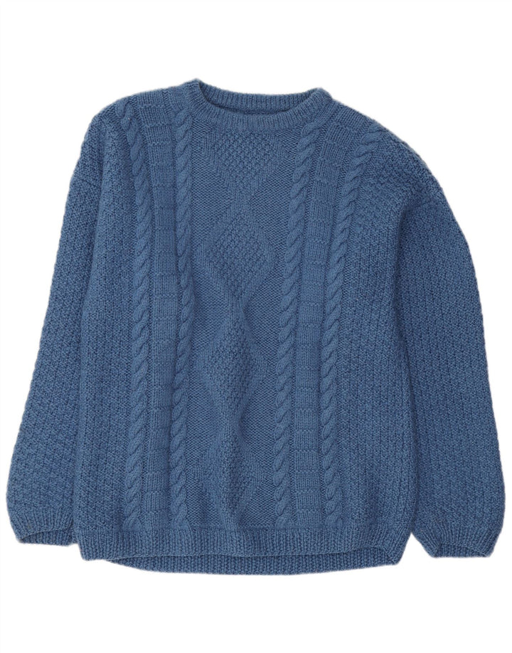 Vintage męski sweter z dekoltem w łódkę, średni niebieski