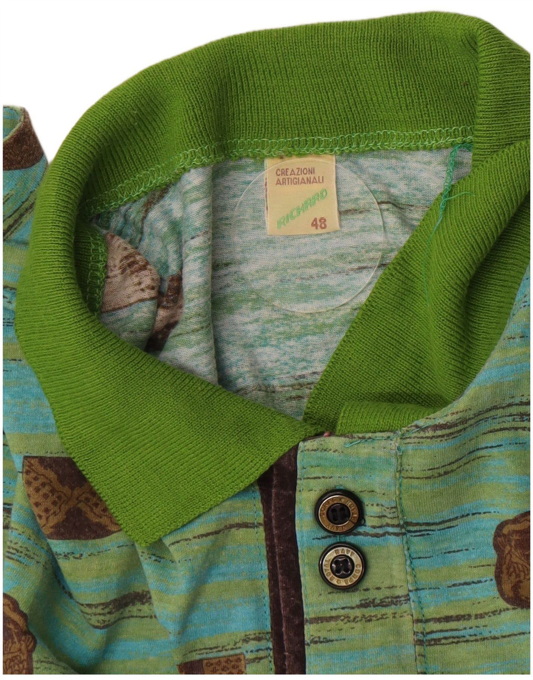 Męska koszulka polo Vintage IT 48 Średnio zielona bawełna geometryczna
