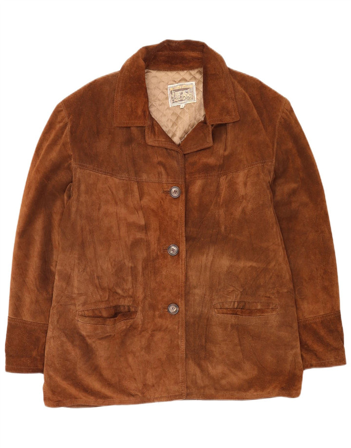 Vintage damska zamszowa kurtka UK 16, duża brązowa skóra