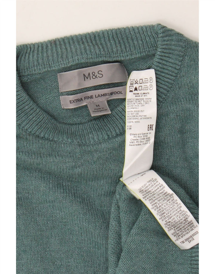 Marks & Spencer Męski sweter z okrągłym dekoltem, średnio zielony, z owczej wełny