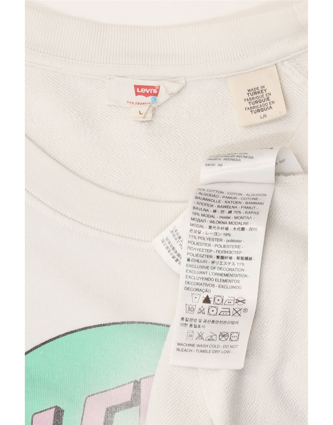 Damska bluza Levi's Graphic Jumper UK 16, duża, biała bawełna