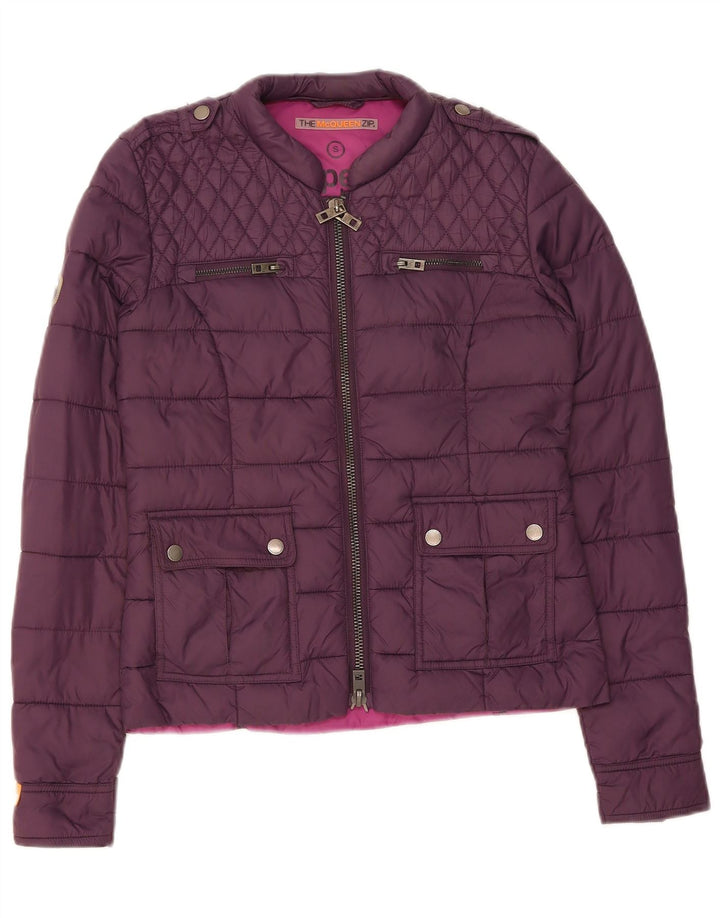 SUPERDRY Womens Military Padded Jacket UK 10 Small Purple Nylon