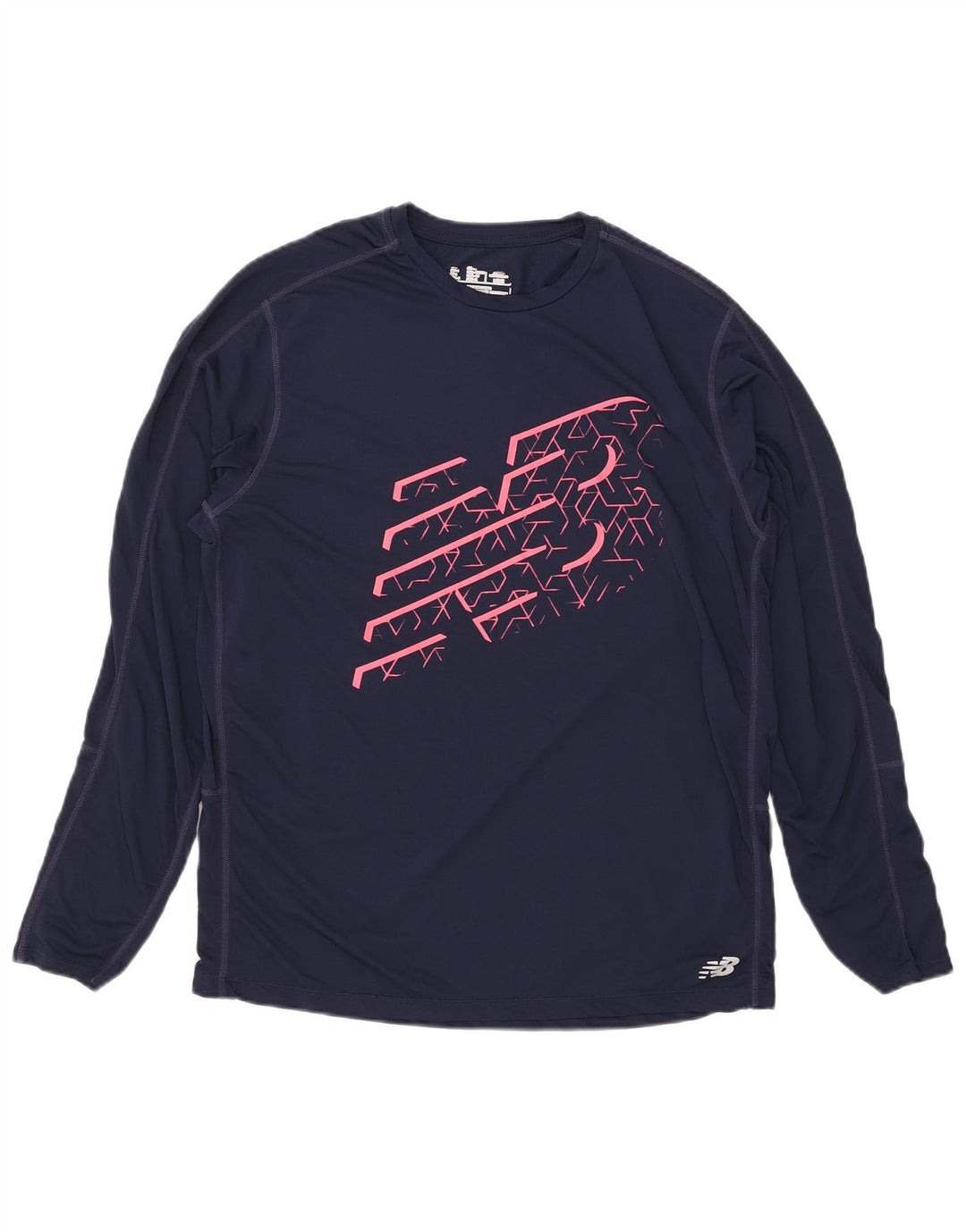 Męski top New Balance z grafiką, długim rękawem i dużym granatowym poliestrem