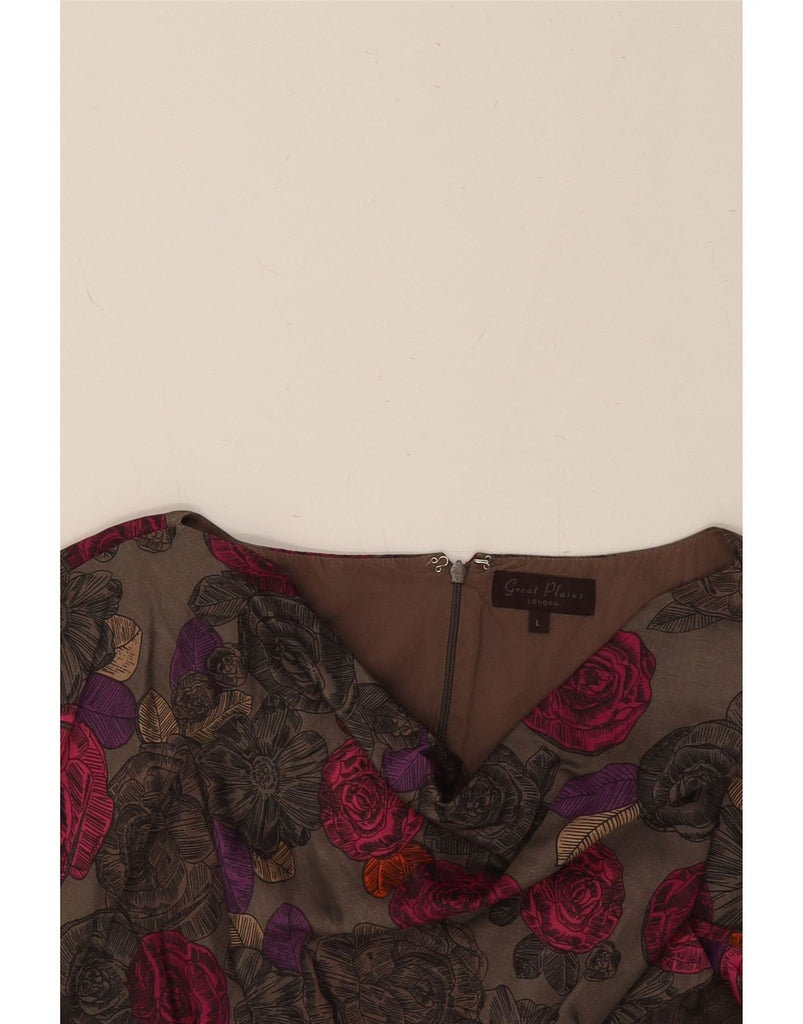 GREAT PLAINS Womens Sleeveless Sheath Dress UK 14 Large Grey Floral Cotton Vintage Great Plains and Second-Hand Great Plains from Messina Hembry 