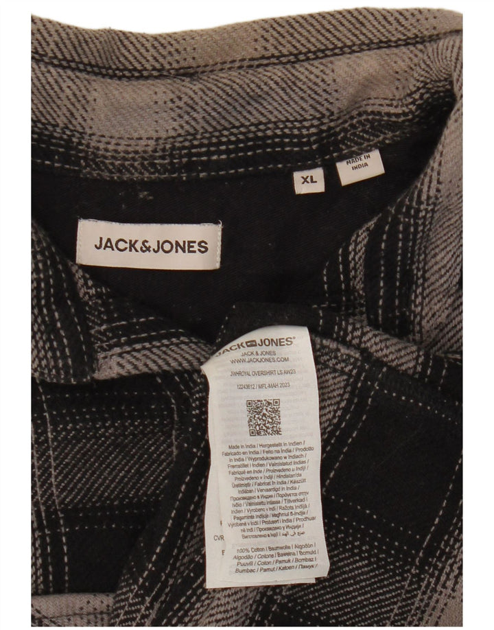 Męska koszula flanelowa JACK & JONES XL, czarna, bawełniana w kratę