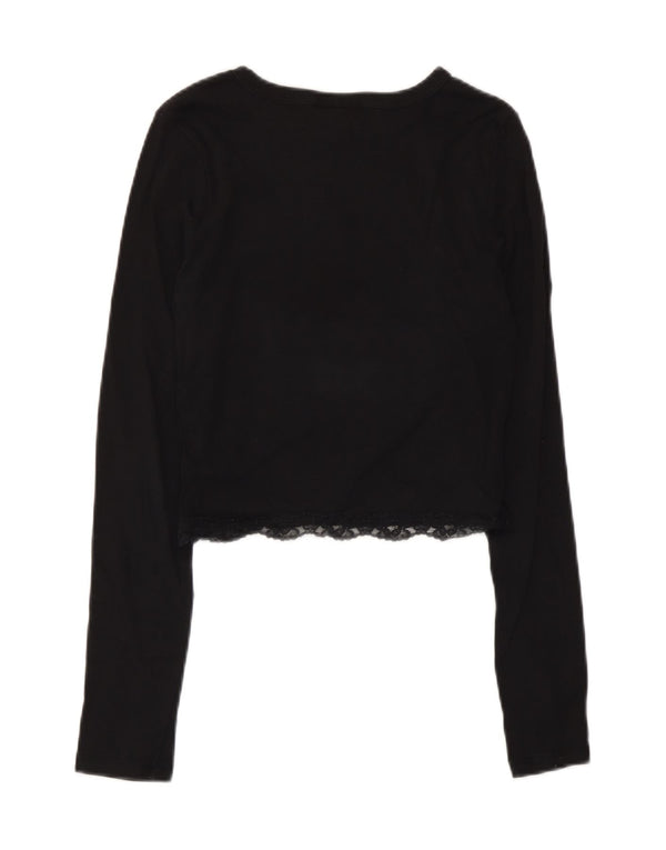 Topshop Womens Crop Top Long Sleeve UK 10 Small  Black