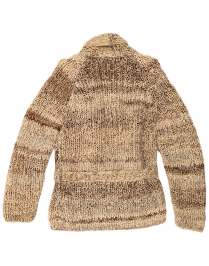 Vintage damski sweter rozpinany UK 12 w średnie brązowe paski