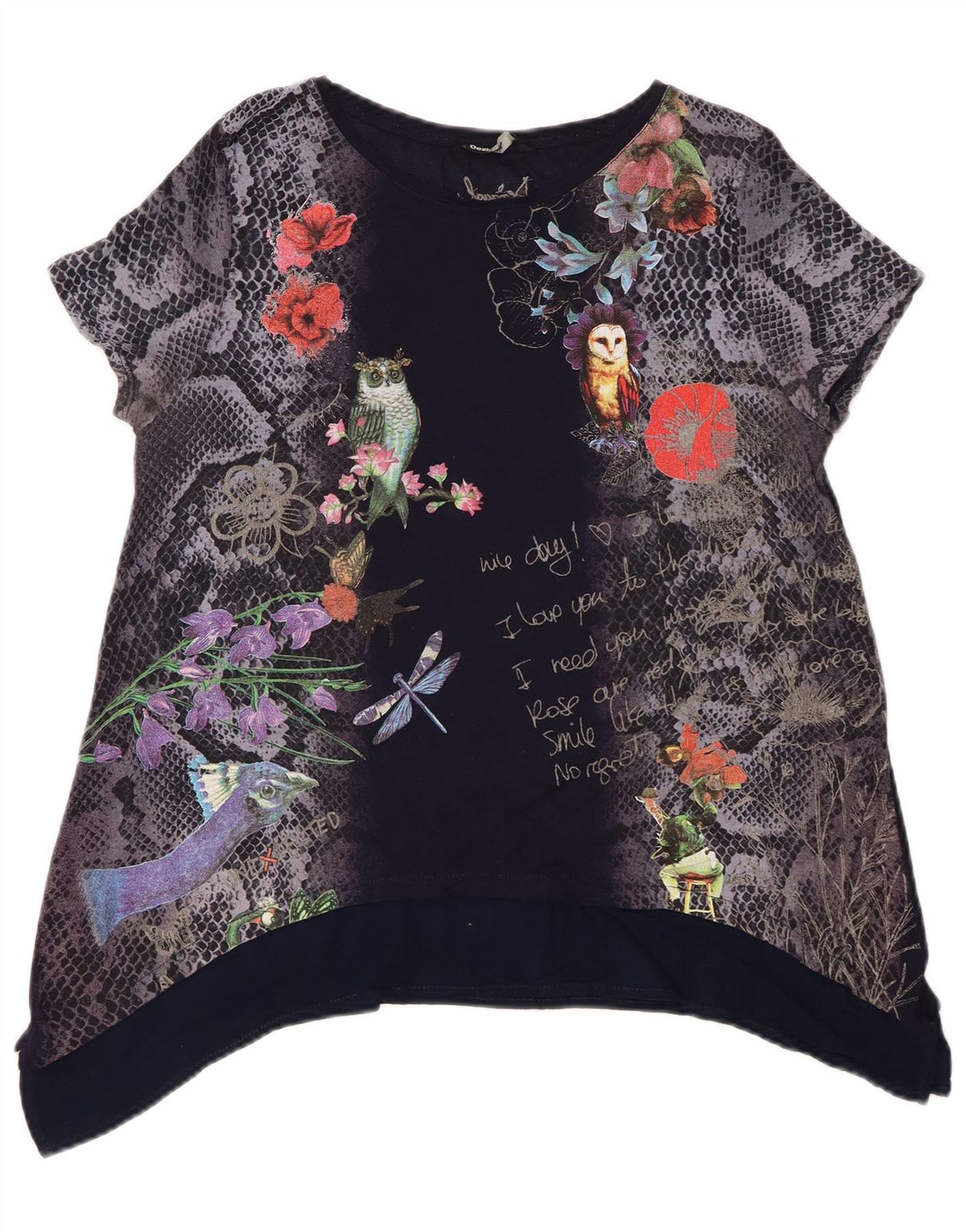 Damska tunika graficzna Desigual Top UK 14 Średni granatowy w kwiaty