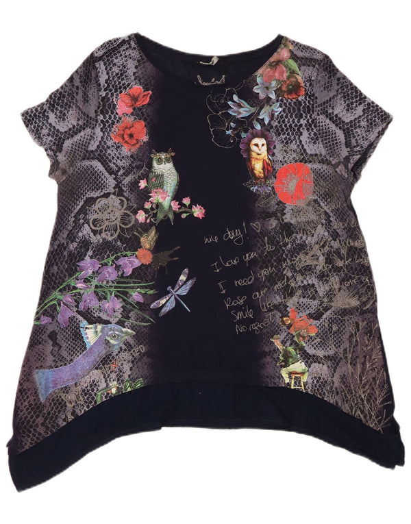 Damska tunika graficzna Desigual Top UK 14 Średni granatowy w kwiaty