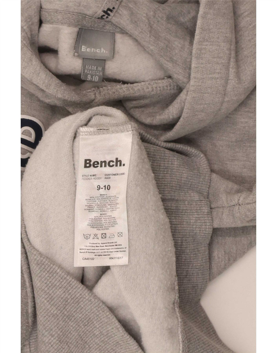 Chłopięcy sweter z kapturem i grafiką Bench, 9-10 lat, szara bawełna