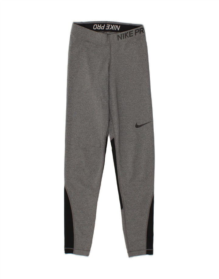 NIKE Womens Graphic Leggings UK 4 XS Grey Colourblock Vintage Nike and Second-Hand Nike from Messina Hembry 