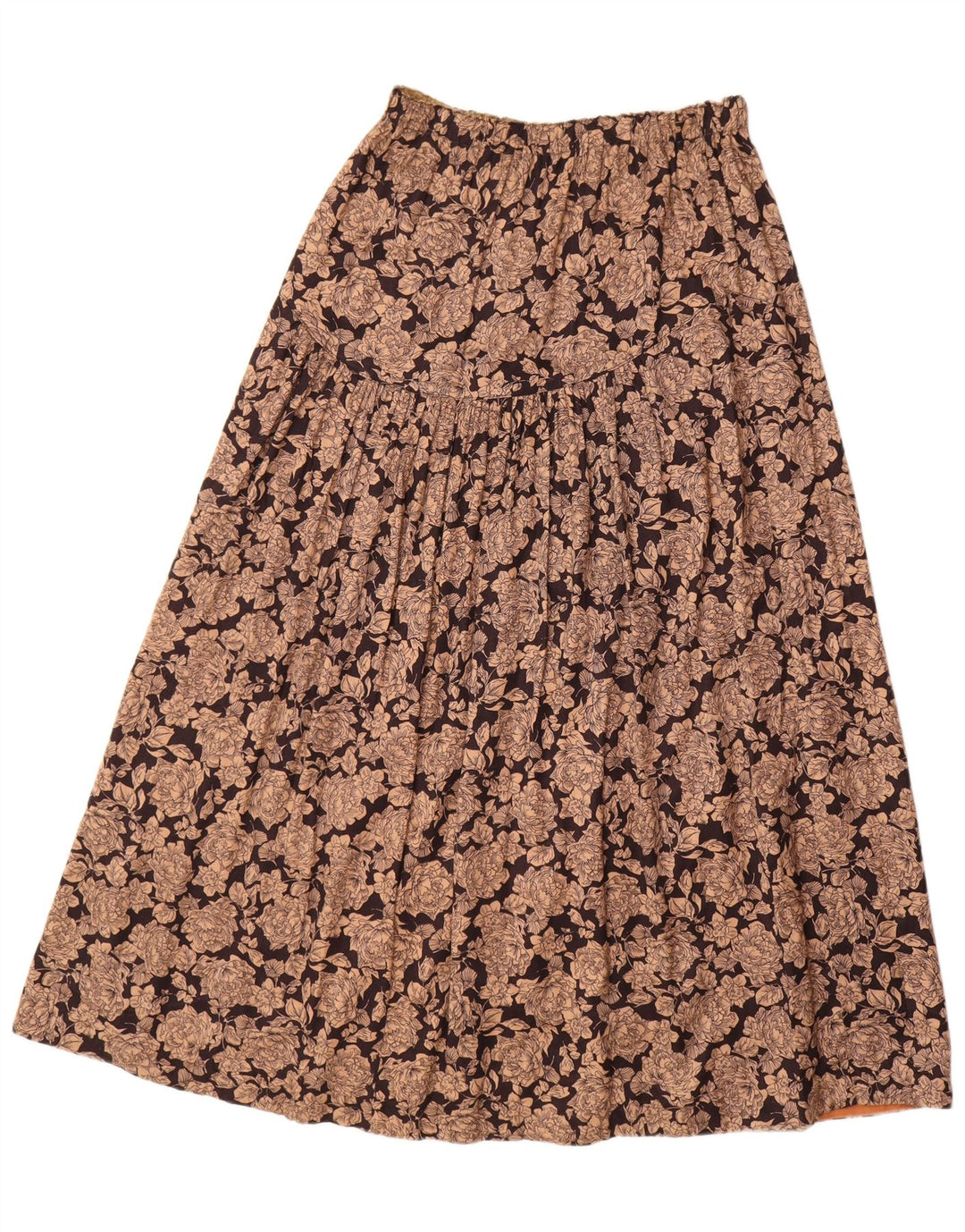 Damska spódnica w kształcie litery A w stylu VINTAGE, średnia W30, brązowa wiskoza w kwiaty