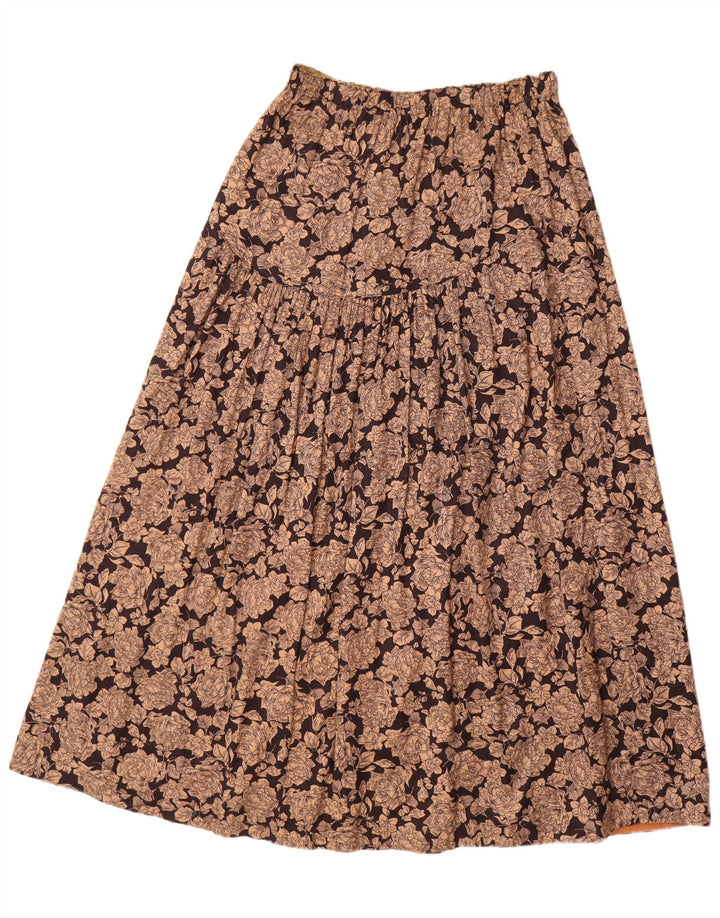 Damska spódnica w kształcie litery A w stylu VINTAGE, średnia W30, brązowa wiskoza w kwiaty