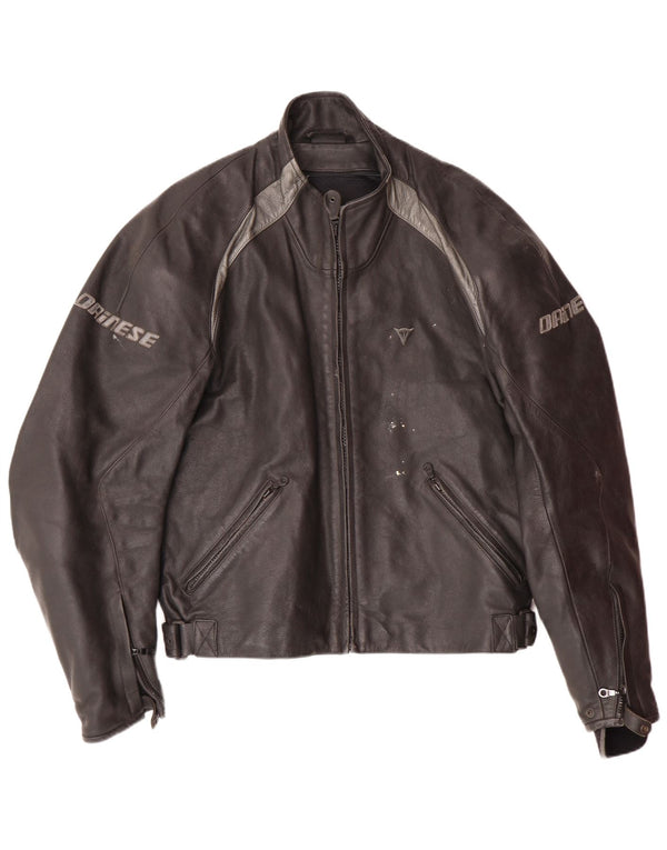 Męska kurtka wyścigowa DAINESE z grafiką, rozmiar 54, duża czarna skóra z blokami kolorów