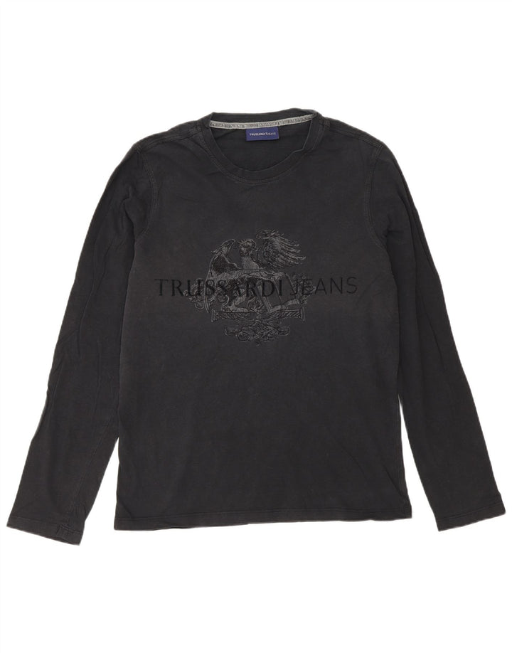 Męski top graficzny Trussardi Jeans z długim rękawem, mały, czarny