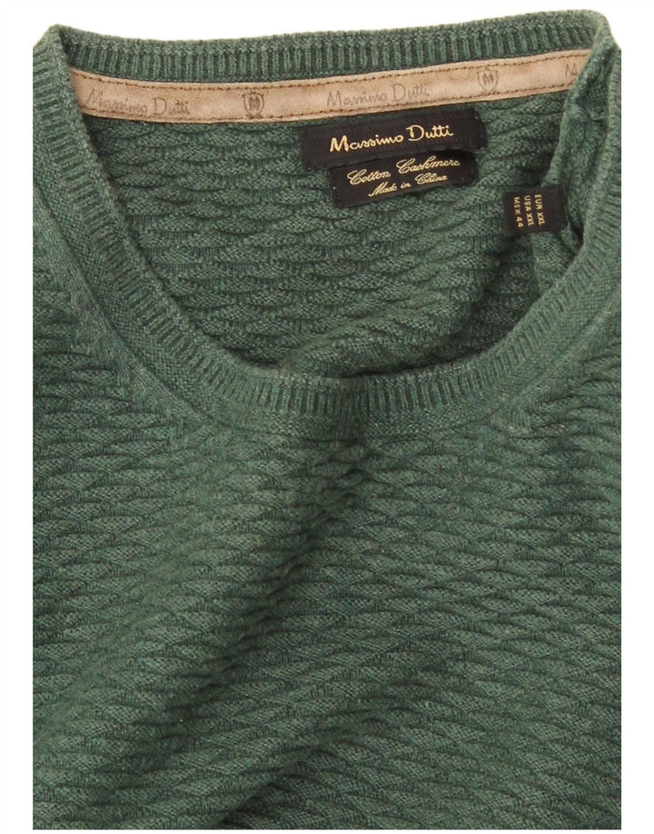 MASSIMO DUTTI Męski sweter z okrągłym dekoltem, 2XL, zielony, bawełniany