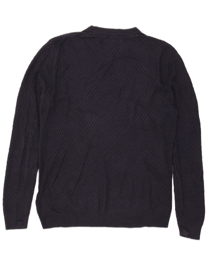Guess Męski sweter z okrągłym dekoltem, duży, granatowy, bawełniany