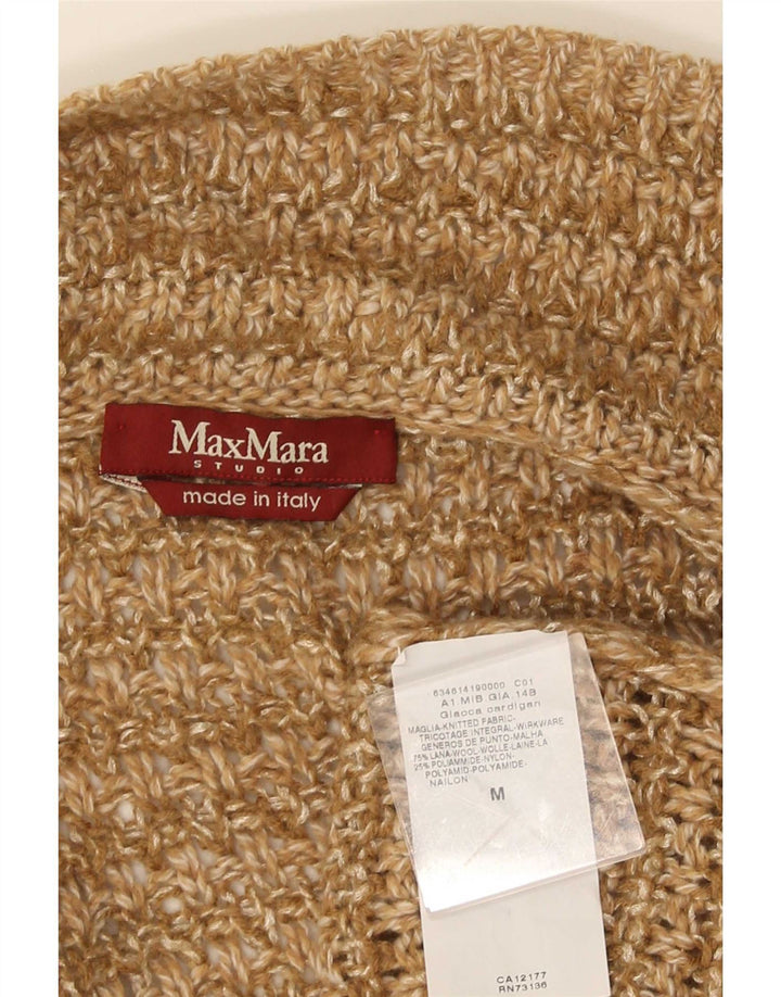 Sweter damski Max Mara z otwartym kardiganem UK 14 Średni brązowy wełniany
