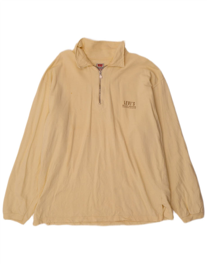 Męska bluza Levi's Polo z dekoltem w serek, duża, beżowa, bawełniana