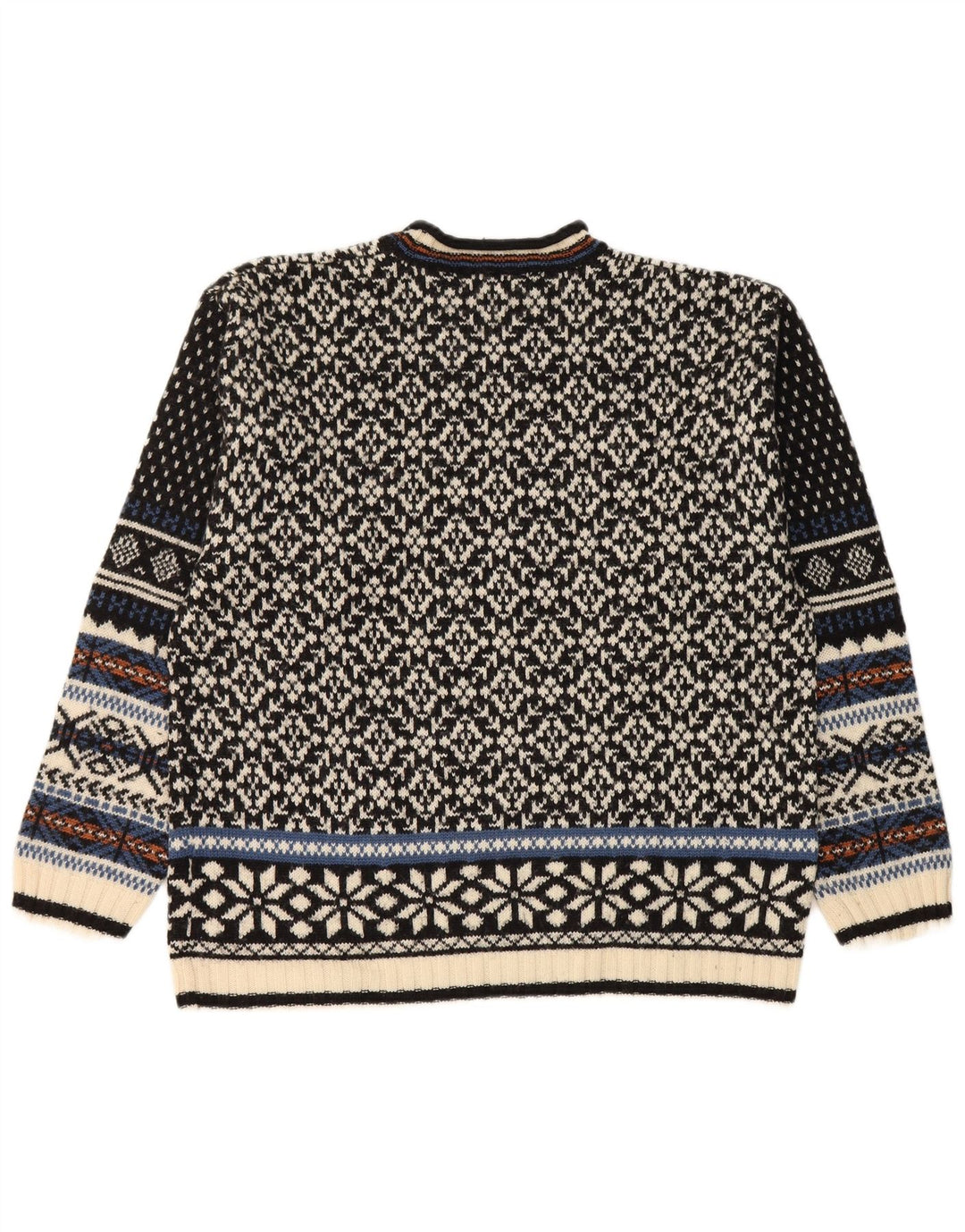 Lerros Męski sweter z okrągłym dekoltem Średni czarny Fair Isle Wool