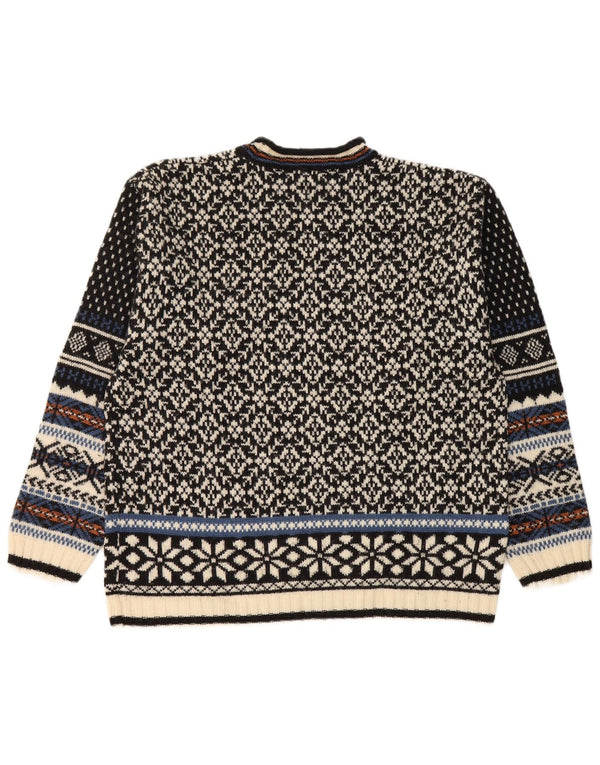 Lerros Męski sweter z okrągłym dekoltem Średni czarny Fair Isle Wool