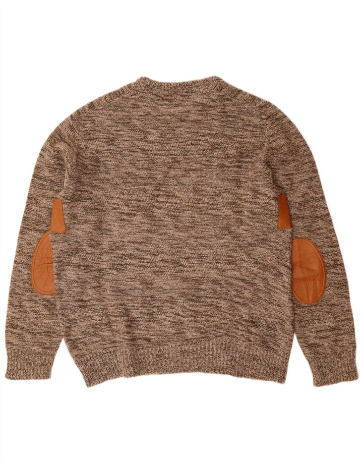 Męski sweter z okrągłym dekoltem w stylu vintage IT 48 Średni brązowy, nakrapiany akryl