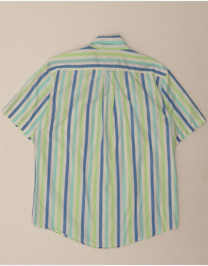 LANDS END Mens Short Sleeve Shirt Medium Multicoloured Striped Cotton Vintage Lands End and Second-Hand Lands End from Messina Hembry 