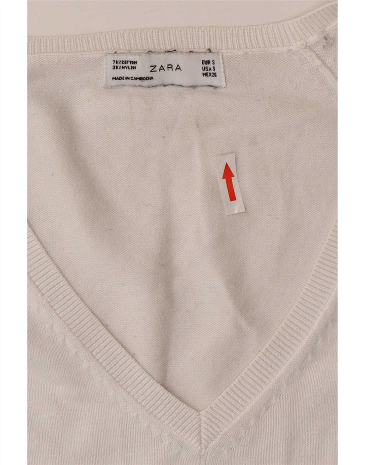 Sweter damski Zara z dekoltem w kształcie litery V, UK 10, mały, biały