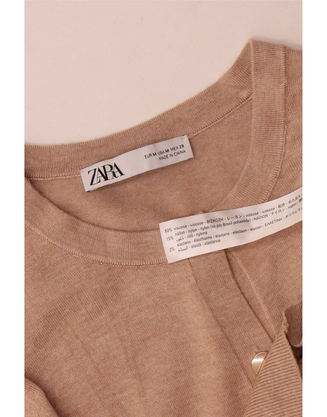 Sweter damski Zara Cardigan UK 12 Średni Beżowy Wiskoza
