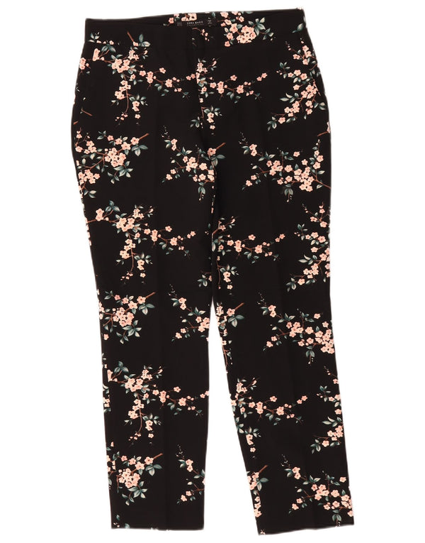 Damskie proste spodnie chino Zara małe W27 L26 czarny kwiatowy poliester