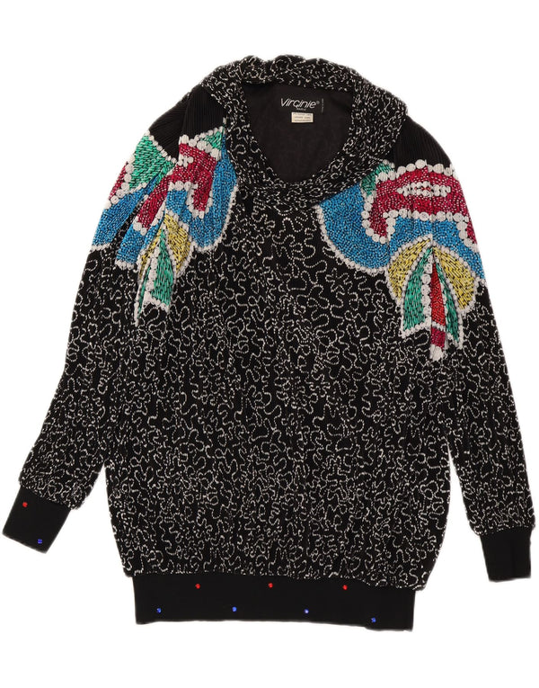 VIRGINIE Damski sweter oversize z dekoltem w kształcie litery V, UK 18 XL, czarny