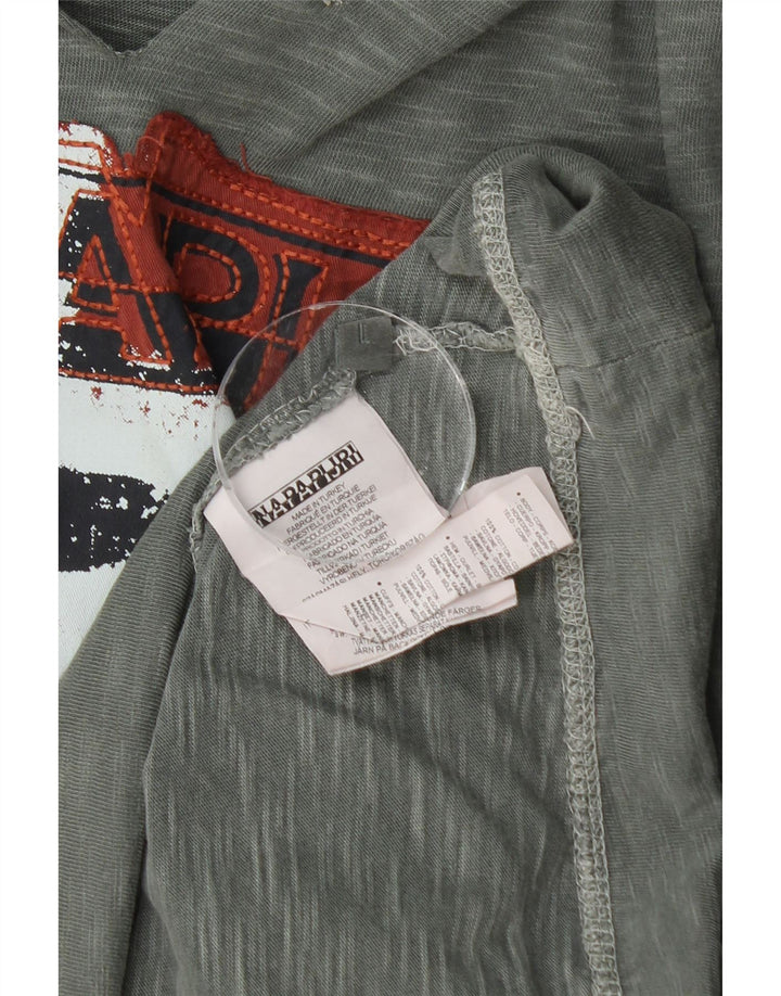 Męski top z kapturem i grafiką NAPAPIJRI, z długim rękawem, dużą, szarą, nakrapianą bawełną