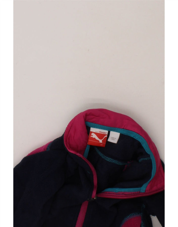 PUMA Girls Fleece Jacket 2-3 Years Navy Blue Colourblock Polyester Vintage Puma and Second-Hand Puma from Messina Hembry 