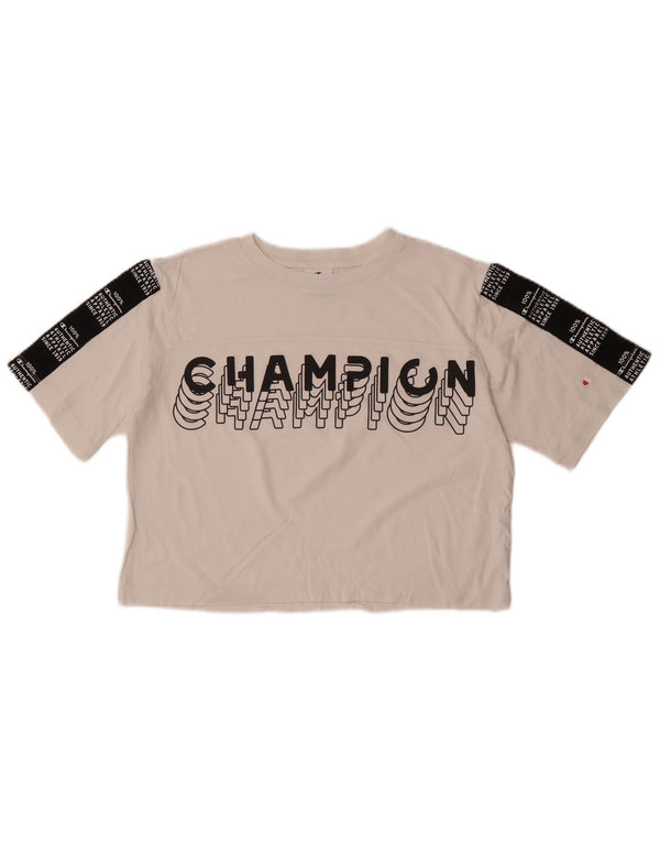Champion Womens Crop Graphic T-Shirt Top UK 10 Small White