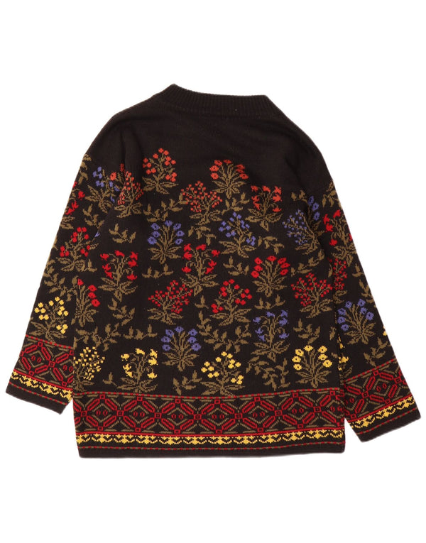 Vintage damski sweter z wycięciem pod szyją, UK 16, duży, czarny w kwiaty