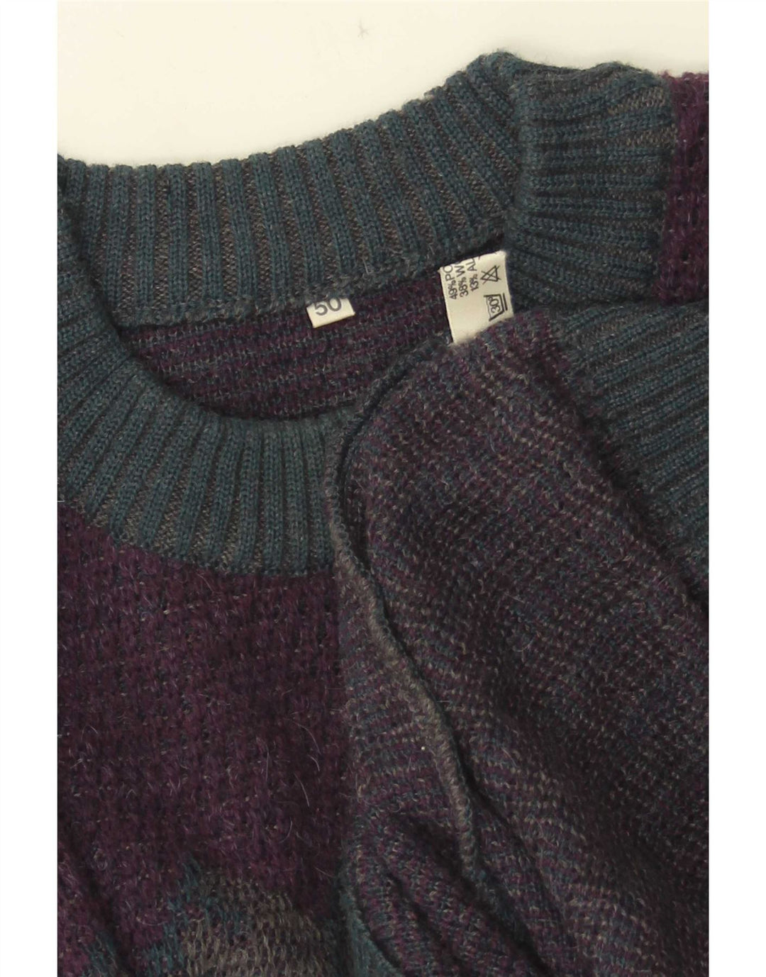 Męski sweter z okrągłym dekoltem w stylu vintage IT 50 Średni fioletowy geometryczny